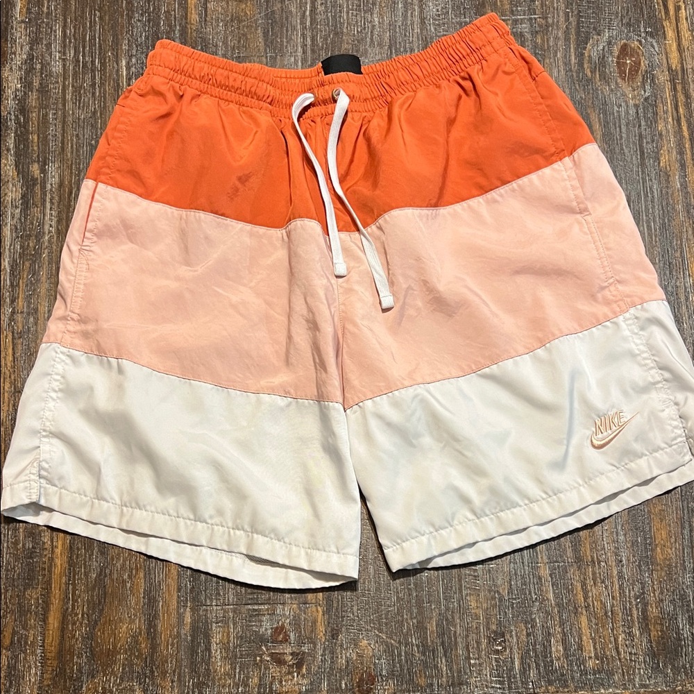 Nike Tri-Tone Swim Shorts in Orange, Pink, and White